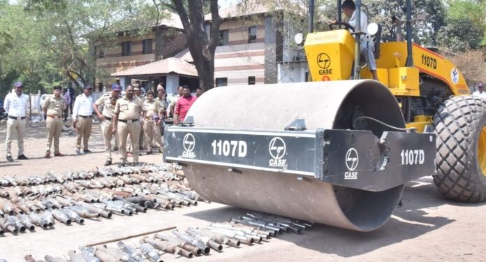 Bulldozer Crushes 1,768 Modified Bullet Silencers in Pune Crackdown