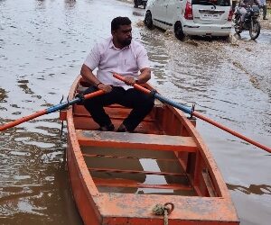 Heavy Pre-Monsoon Rains Cause Waterlogging in Pune Sharad Pawar Faction Leader Stages Boat Protest
