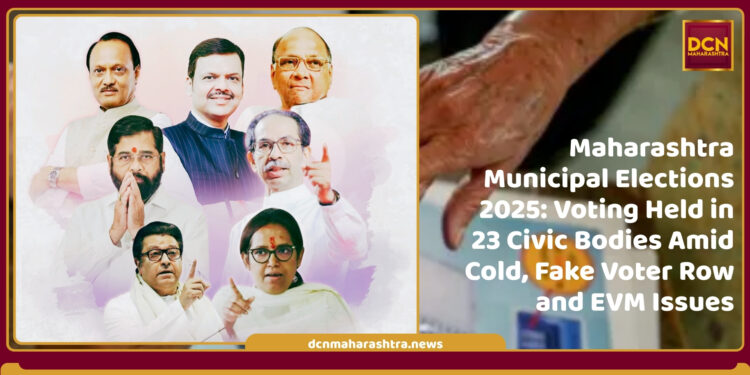 Voters queue up at polling stations during Maharashtra Municipal Elections 2025 amid winter morning and tight security