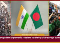 India and Bangladesh flags amid diplomatic tensions over protests and violence