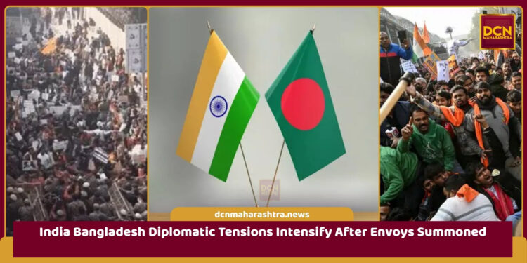 India and Bangladesh flags amid diplomatic tensions over protests and violence