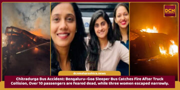 Burnt Bengaluru–Goa sleeper bus after Chitradurga bus accident on Karnataka highway