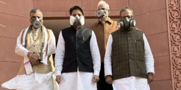 Parliament Pollution Protest gas mask demonstration by Opposition MPs