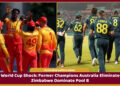 T20 World Cup match showing Zimbabwe celebrating after topping Pool B as Australia exit before Super 8