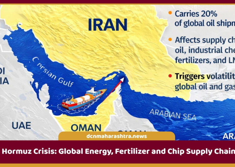 Strait of Hormuz Crisis showing oil tankers waiting near the narrow shipping passage